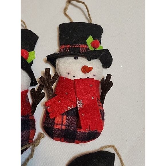 Set of 6 Red Buffalo Check Felt Snowman Ornaments with Top Hats 5.5" - Picture 5 of 10